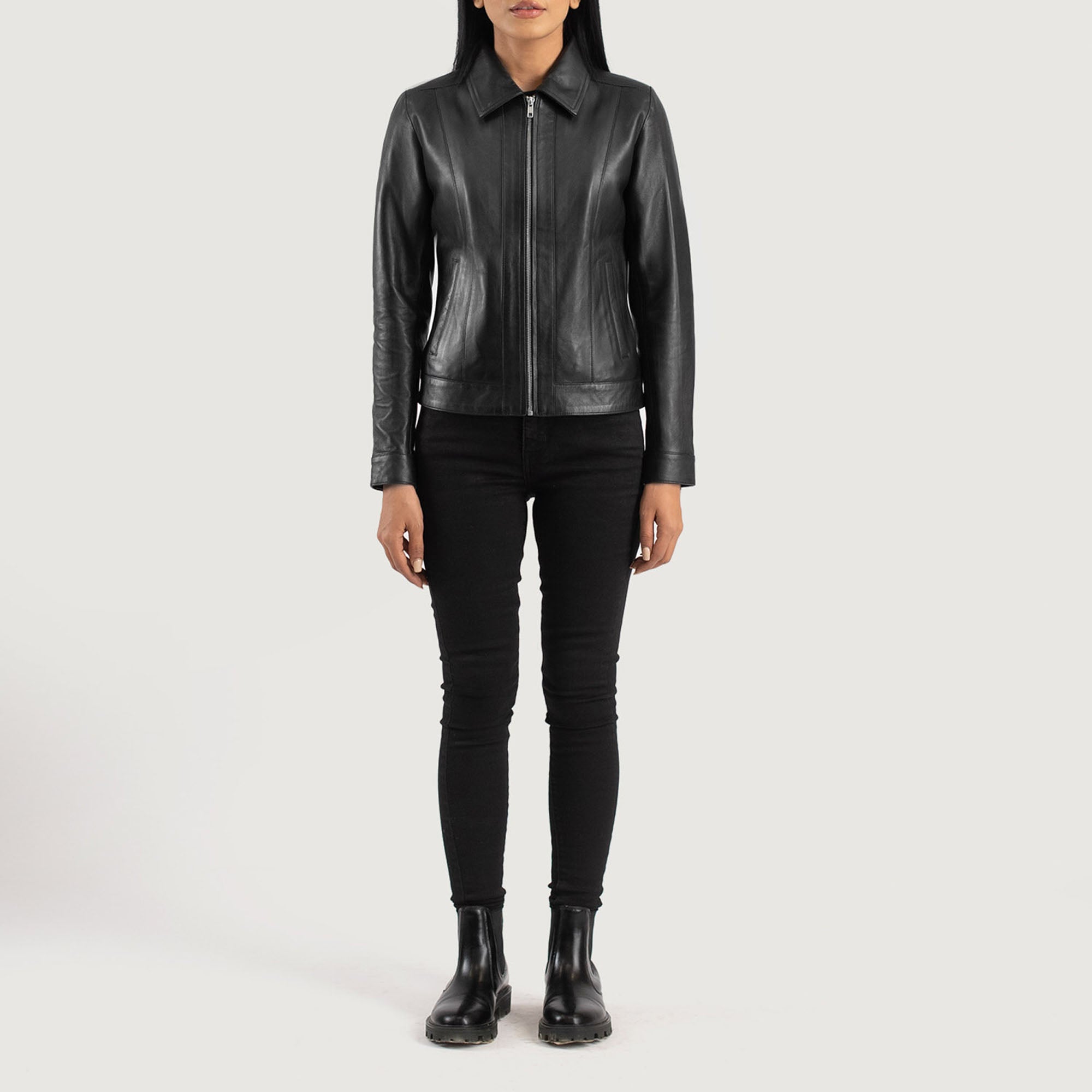 VIXEN BLACK CLASSIC COLLAR LEATHER JACKET